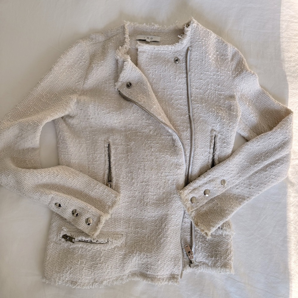 IRO cream moto fringed knit